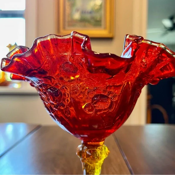 Fenton Amberina Glowy Glass Colletion Swung glass, Compote, and Trinket Dish